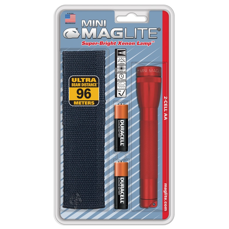 Фонарь MAGLITE Mini, 2АА, с чехлом, красный