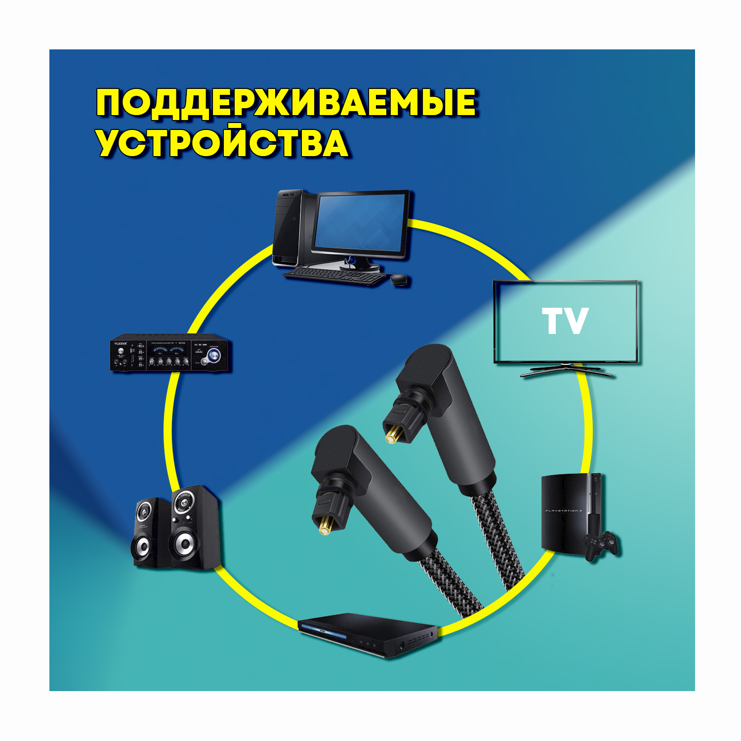 Оптический аудио кабель Toslink "штекер" - Toslink "штекер" с угловыми разъемами 10 метров