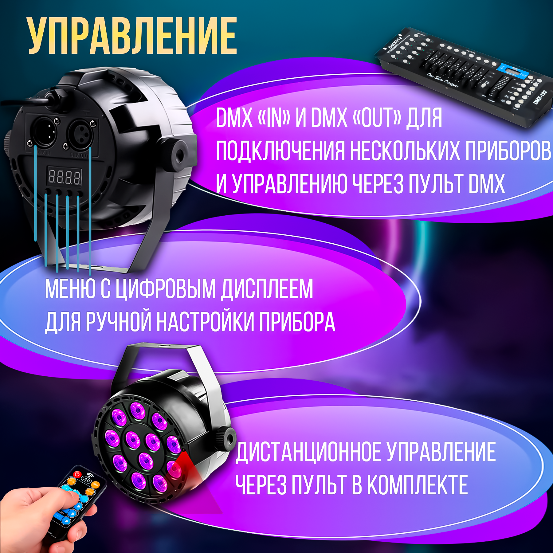 Светодиодный ультрафиолетовый мини светильник PARTY MAKER UV LED PAR 12x1w