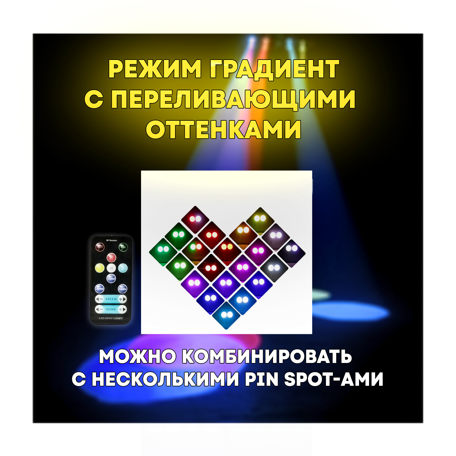 Светодиодный прожектор PartyMaker LED PinSpot 15W RGBW с пультом, белый