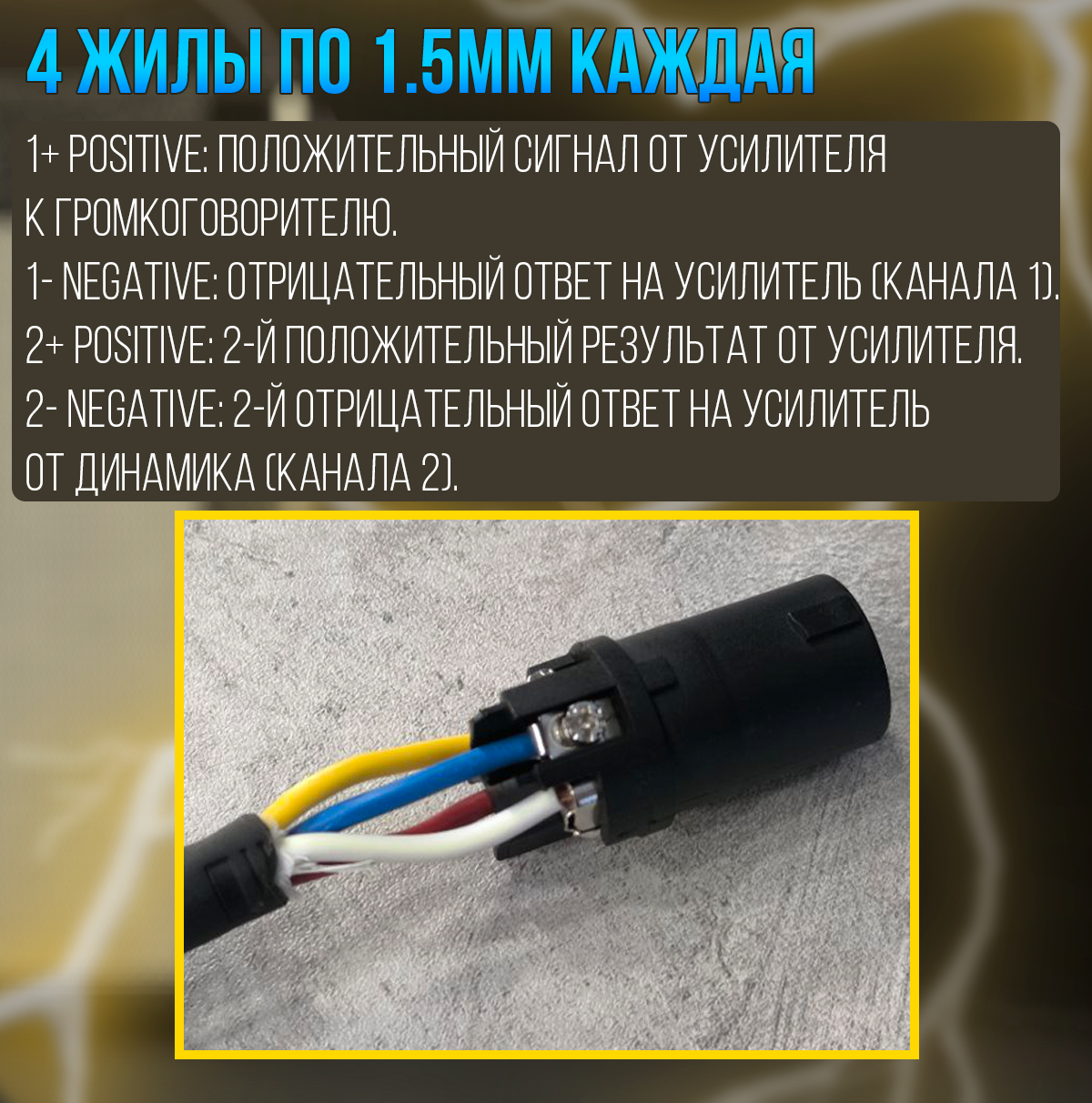 Кабель акустический Speakon сечение 4x1.5 длина 1.5м
