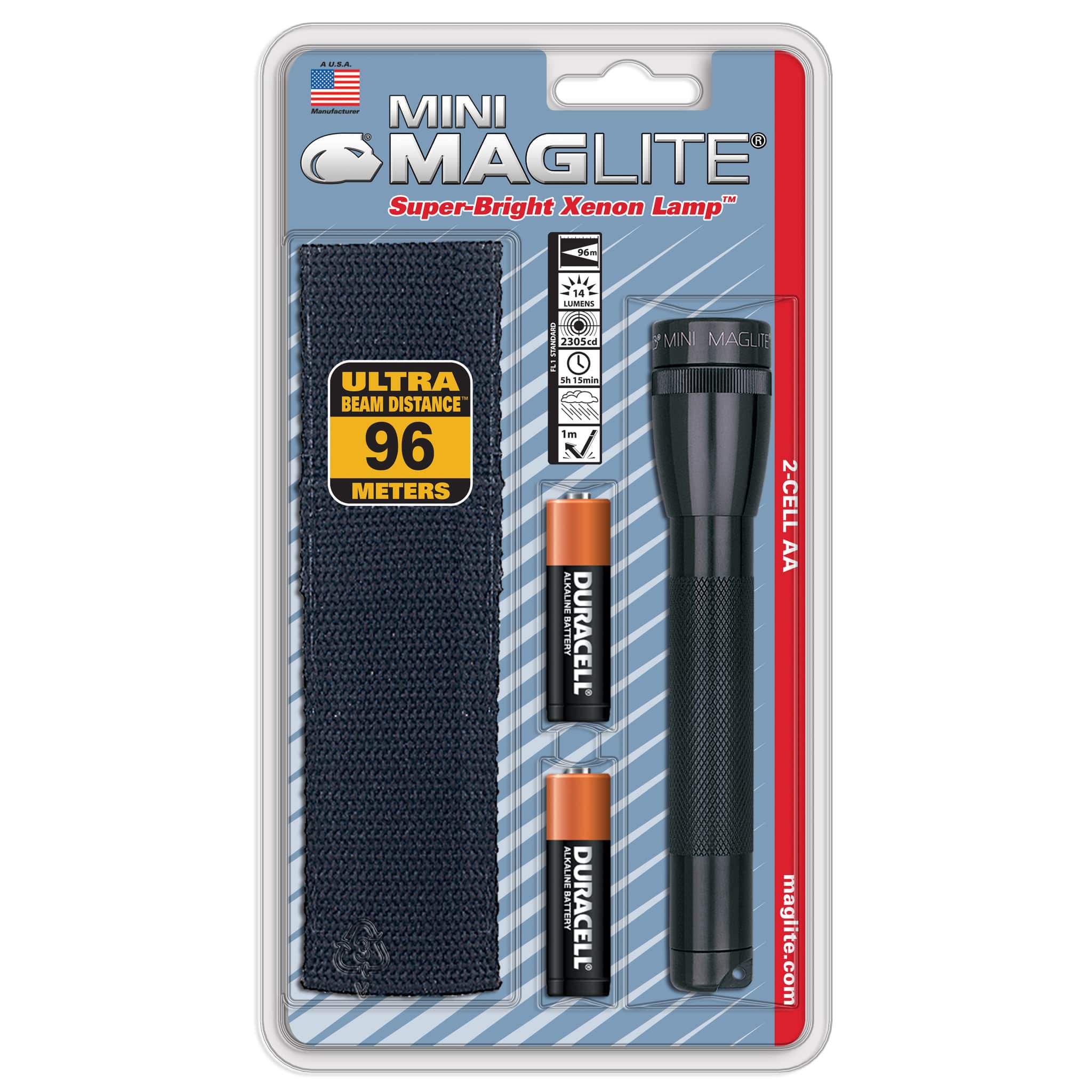 Фонарь MAGLITE Mini, 2АА, с чехлом, черный