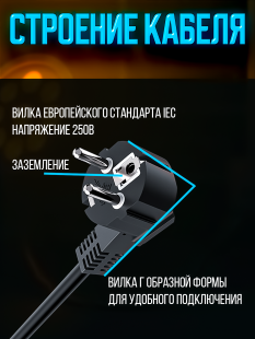 Сетевой кабель питания Powercon - вилка в сеть 5 метров