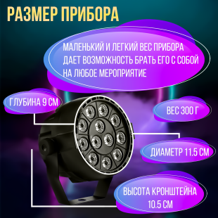 Светодиодный ультрафиолетовый мини светильник PARTY MAKER UV LED PAR 12x1w