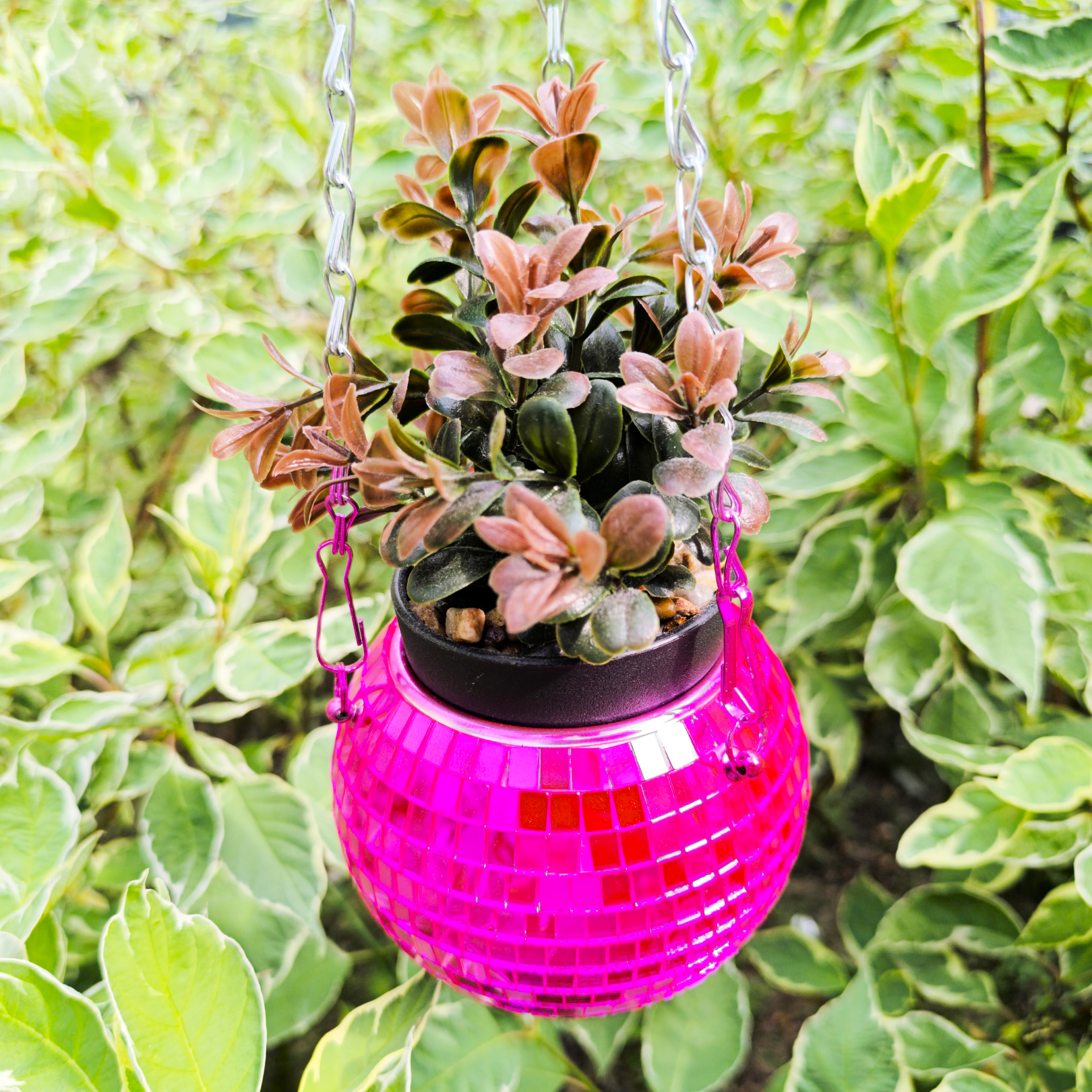 Зеркальное подвесное кашпо в форме диско-шара, 12 см пурпурное