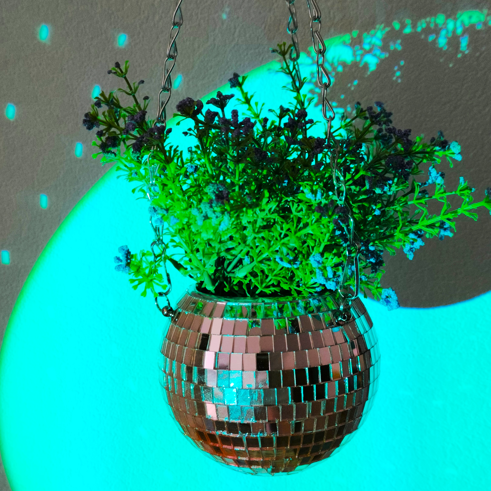 Зеркальное подвесное кашпо в форме диско-шара, 12 см розовое золото