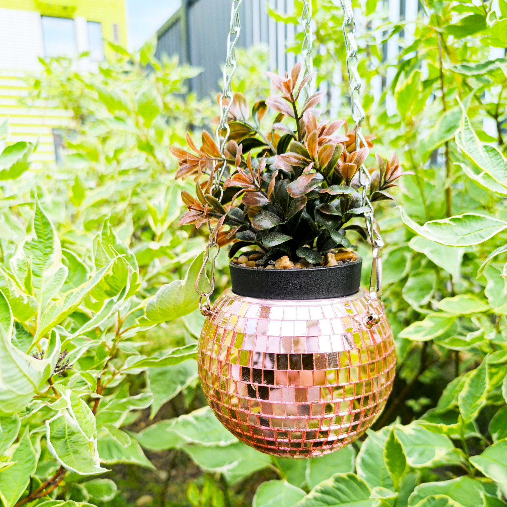 Зеркальное подвесное кашпо в форме диско-шара, 12 см розовое золото