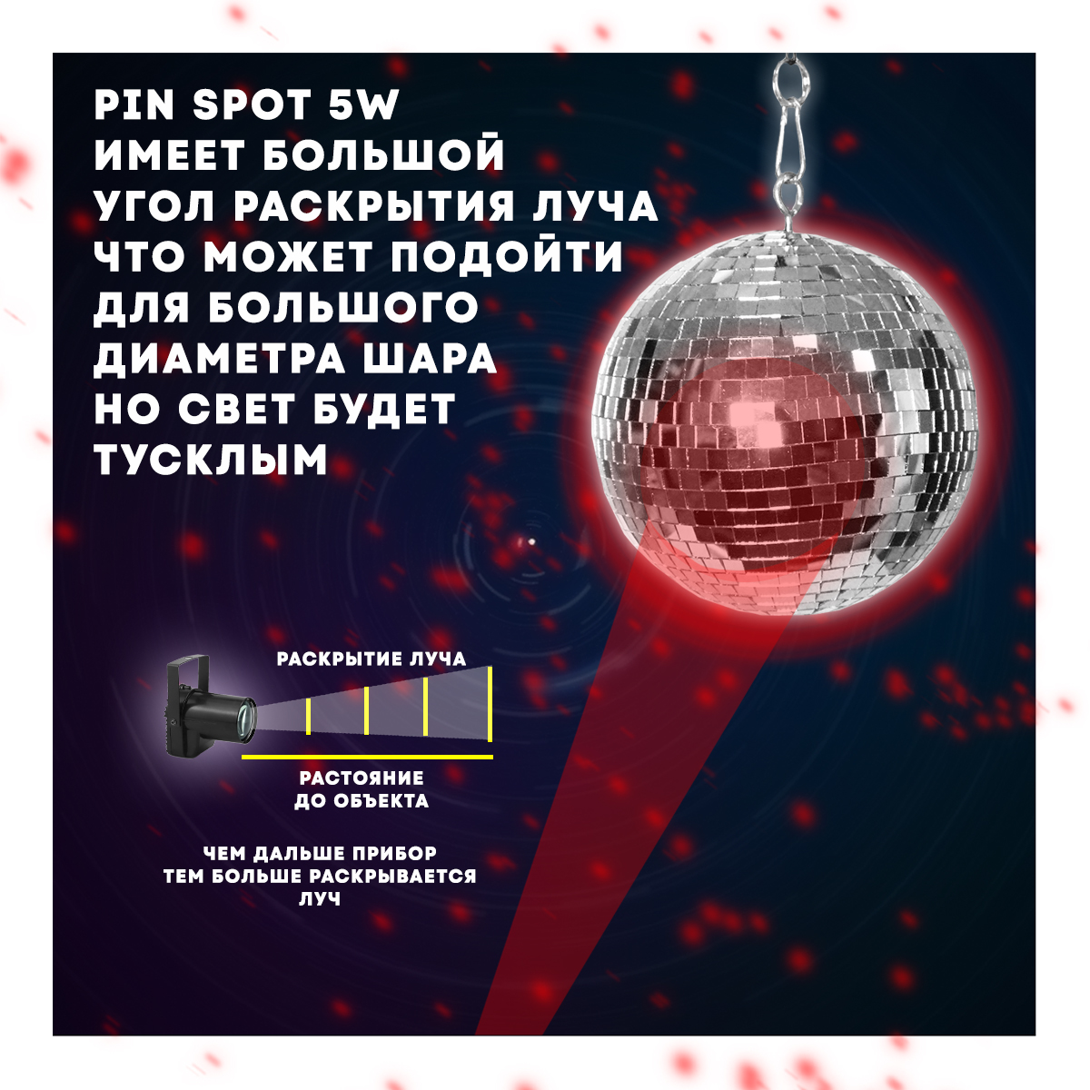 Прожектор PartyMaker LED PinSpot 5W красный луч