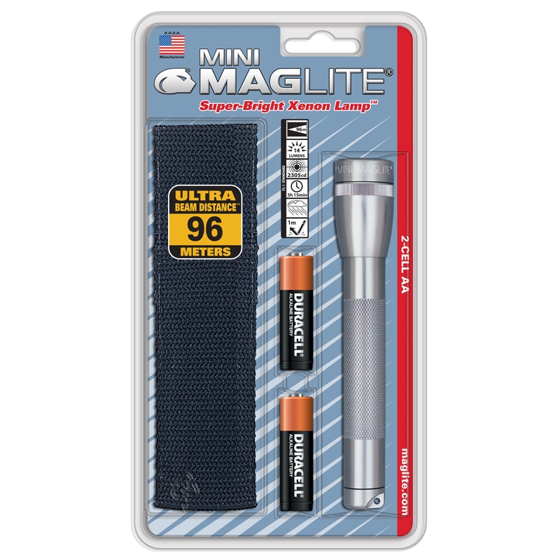 Фонарь MAGLITE Mini, 2АА, с чехлом, серый