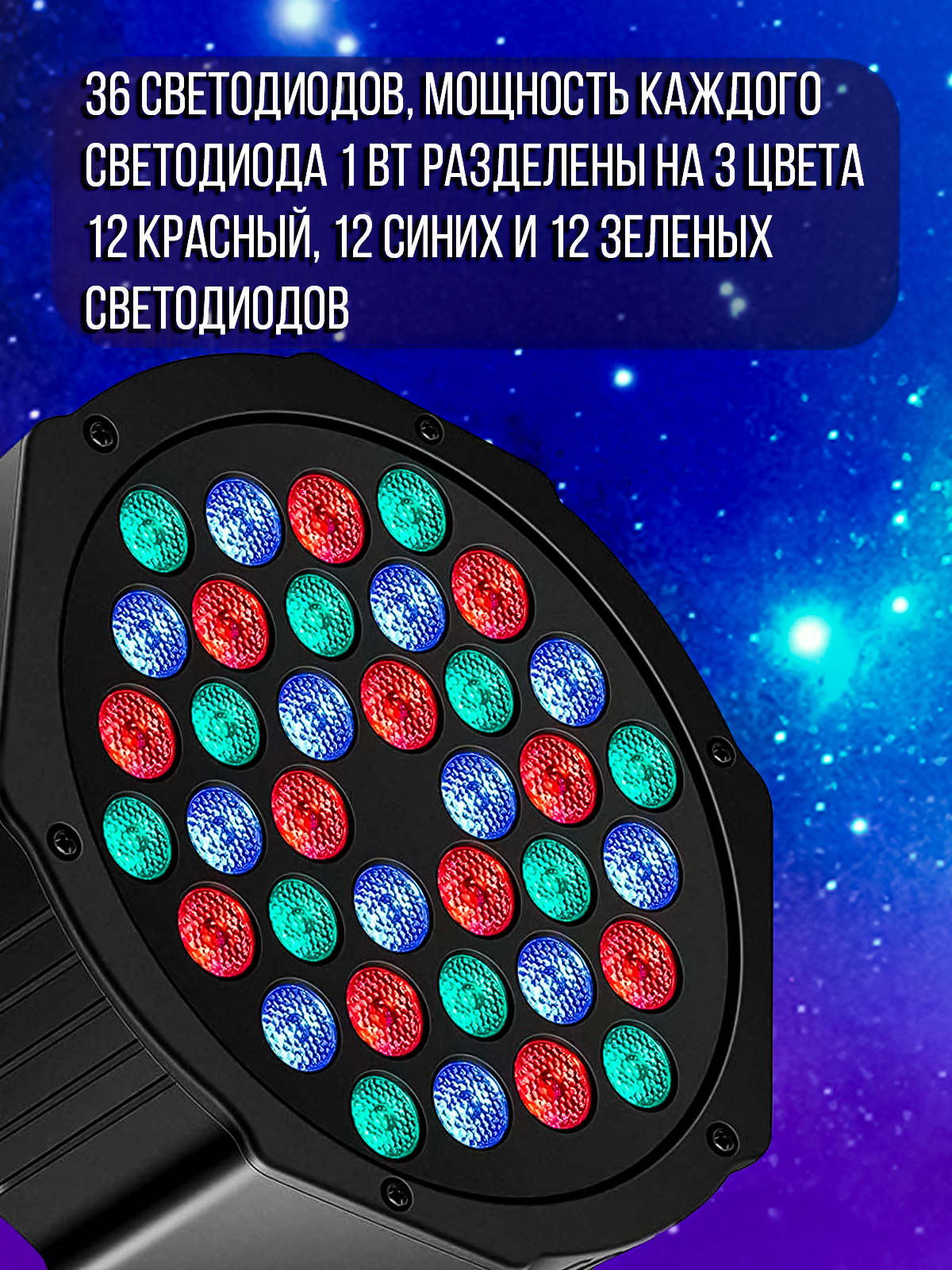 Светодиодный прожектор PartyMaker LED PAR 36x1W RGB Пульт ду