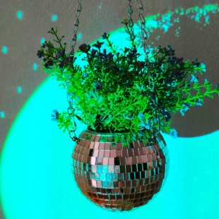 Зеркальное подвесное кашпо в форме диско-шара, 12 см розовое золото