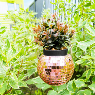 Зеркальное подвесное кашпо в форме диско-шара, 12 см розовое золото