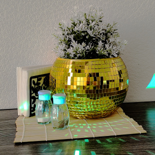 Зеркальное  кашпо настольное в форме диско-шара, 20 см золотое