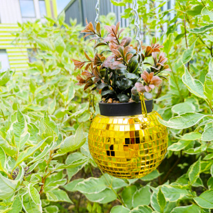 Зеркальное подвесное кашпо в форме диско-шара, 12 см золотое