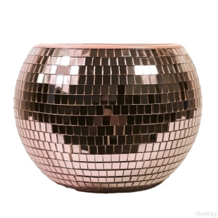 Зеркальное  кашпо настольное в форме диско-шара, 20 см розовое золото