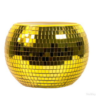 Зеркальное  кашпо настольное в форме диско-шара, 20 см золотое