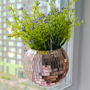 Зеркальное подвесное кашпо в форме диско-шара, 12 см розовое золото