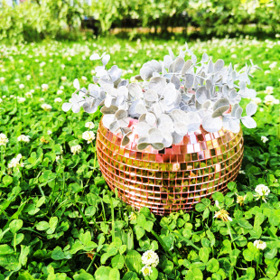 Зеркальное  кашпо настольное в форме диско-шара, 20 см розовое золото