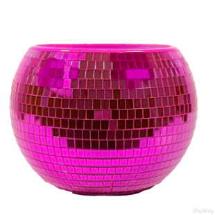 Зеркальное  кашпо настольное в форме диско-шара, 20 см пурпурное