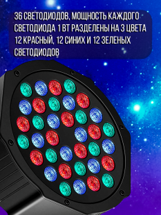 Светодиодный прожектор PartyMaker LED PAR 36x1W RGB Пульт ду